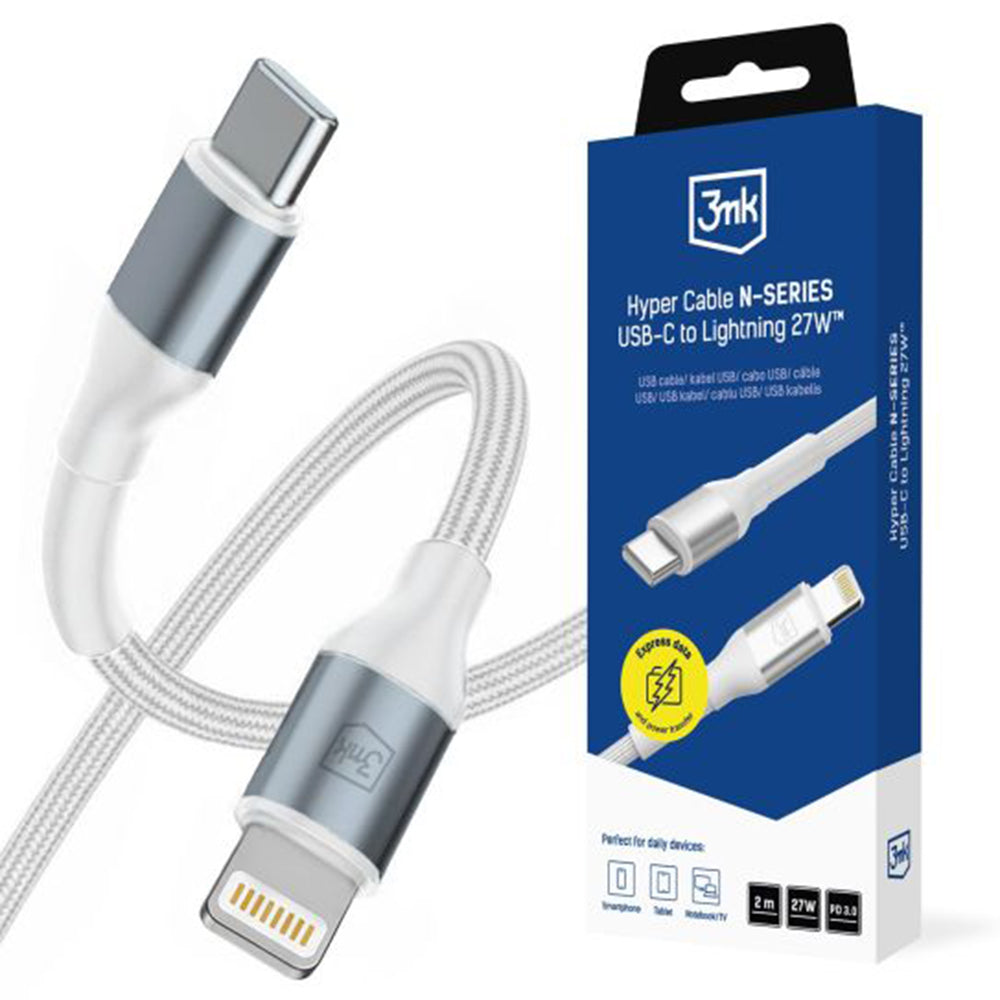 USB-C - Lightning Daten- und Ladekabel 3MK Hyper N, 27W, 2m, Weiß