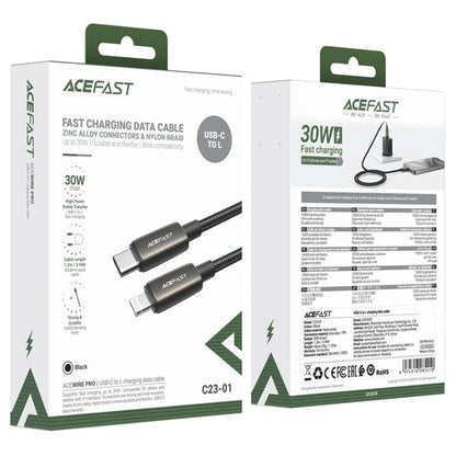 USB-C - Lightning Lade- und Datenkabel Acefast C23-01, 30W, 1.2m, Schwarz