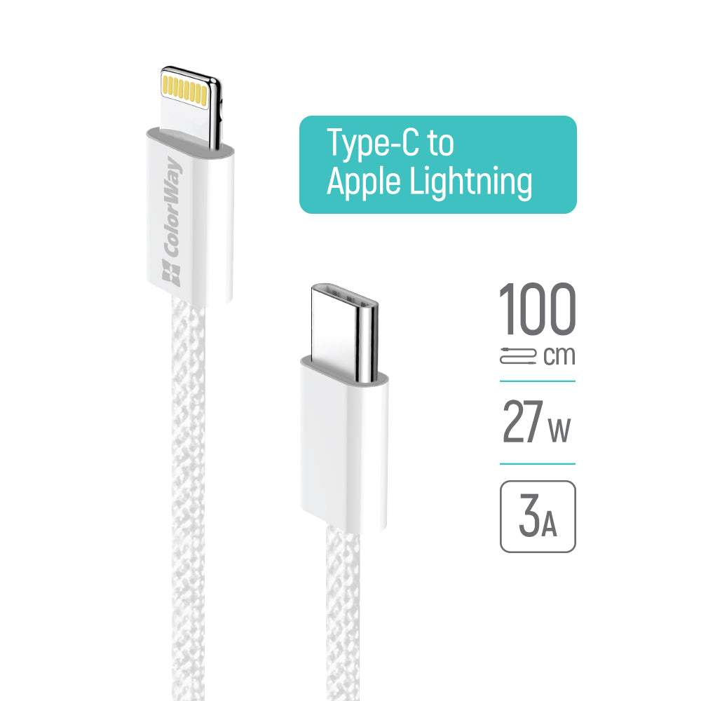 USB-C - Lightning Daten- und Ladekabel ColorWay CW-CBPDCL061, 27W, 1m, Grau