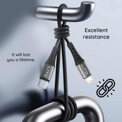 Daten- und Ladekabel USB-C - Lightning Lito LD08CL, 27W, 1m, Schwarz