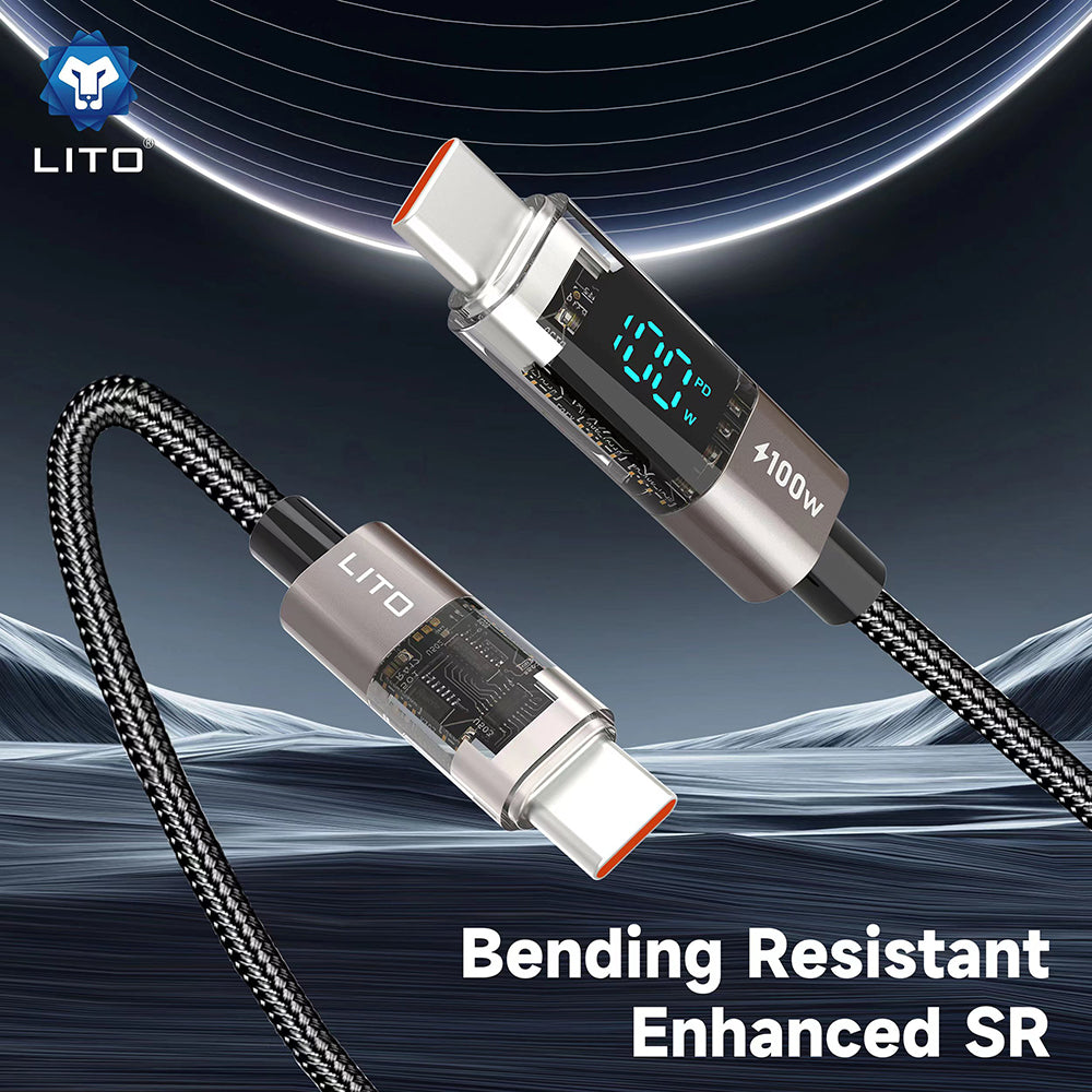 USB-C Daten- und Ladekabel - USB-C Lito LD09CC Display, 100W, 1.2m, Schwarz
