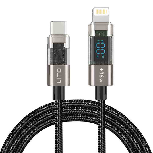 USB-C - Lightning Lade- und Datenkabel Lito LD09CL Display, 36W, 1.2m, Schwarz