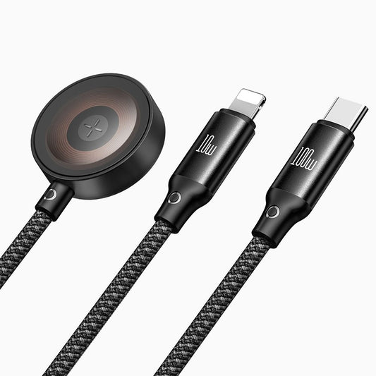 USB-C - Lightning / USB-C / QI McDodo CA-4940 O 3in1 Ladekabel, 100W, 1.2m, Schwarz