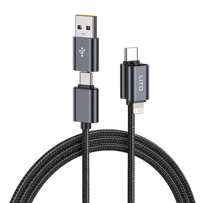 USB-C / USB-A - USB-C / Lightning Lito LD21 Data and Charging Cable, 100W, 1m, Black