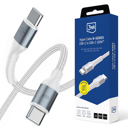 Daten- und Ladekabel USB-C - USB-C 3MK Hyper N, 100W, 1m, Weiß