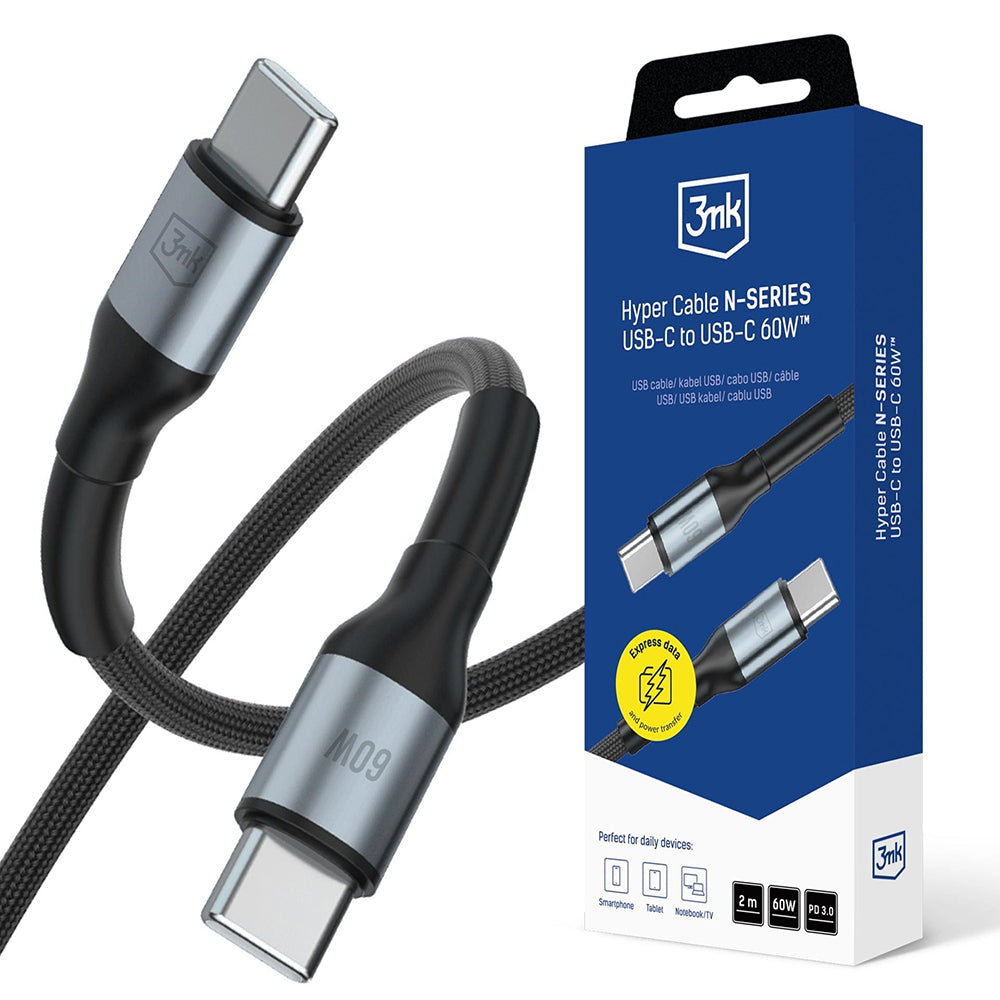 Daten- und Ladekabel USB-C - USB-C 3MK Hyper N, 60W, 2m, Schwarz