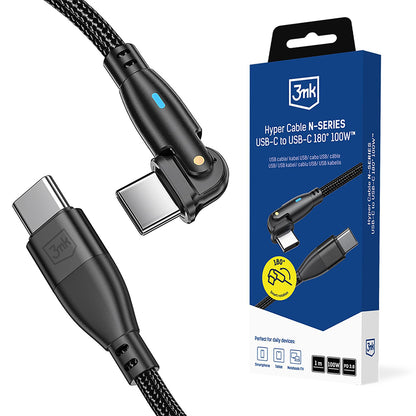 USB-C Daten- und Ladekabel - USB-C 3MK Hyper N Angled, 100W, 1m, Schwarz