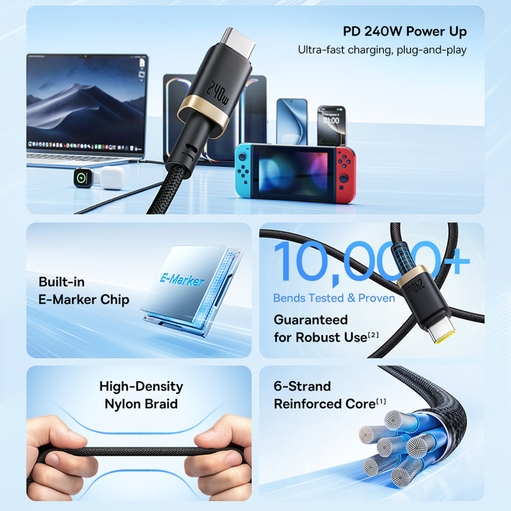 USB-C Daten- und Ladekabel - USB-C Baseus Dura, 240W, 1m, Gold Schwarz P10377803U03-00