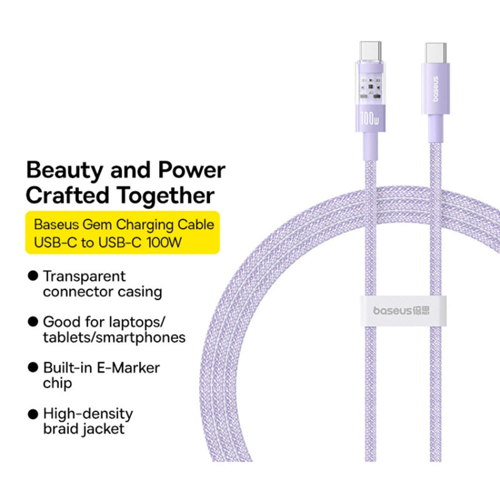 Daten- und Ladekabel USB-C - USB-C Baseus Gem, 100W, 1m, Lila P10373000511-00