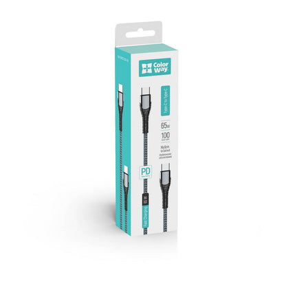 USB-C Data and Charging Cable - USB-C ColorWay CW-CBPDCC040, 65W, 1m, Gray