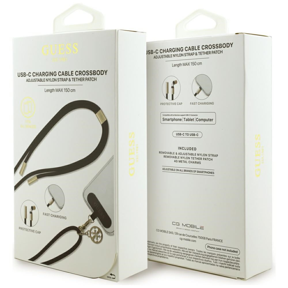 Daten- und Ladekabel USB-C - USB-C Guess CBDY 4G Charm, 100W, 1,5m, Schwarz