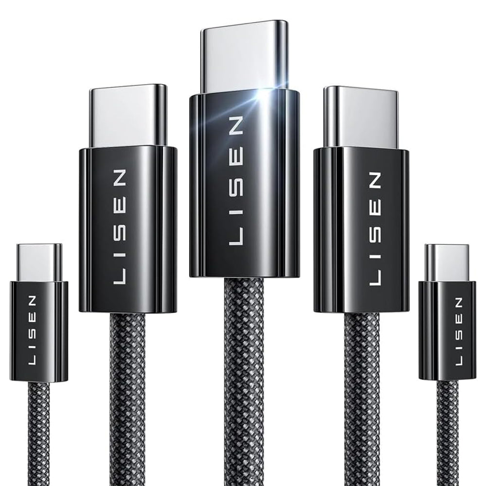 USB-C Data and Charging Cable - USB-C Lisen, 60W, Set of 5 pieces (2 x 1m, 2 x 2m, 1 x 3m), Black YL0123070010