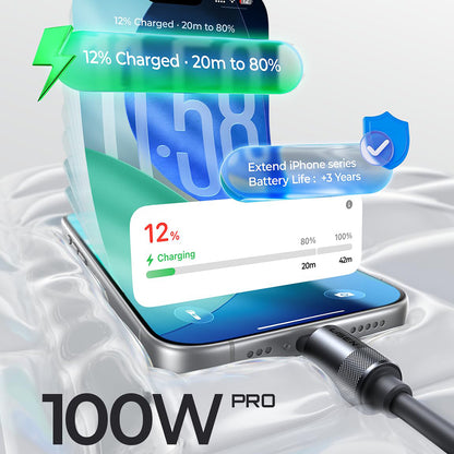 Daten- und Ladekabel USB-C - USB-C Lisen L115, 100W, 3m, Schwarz YL0125040001