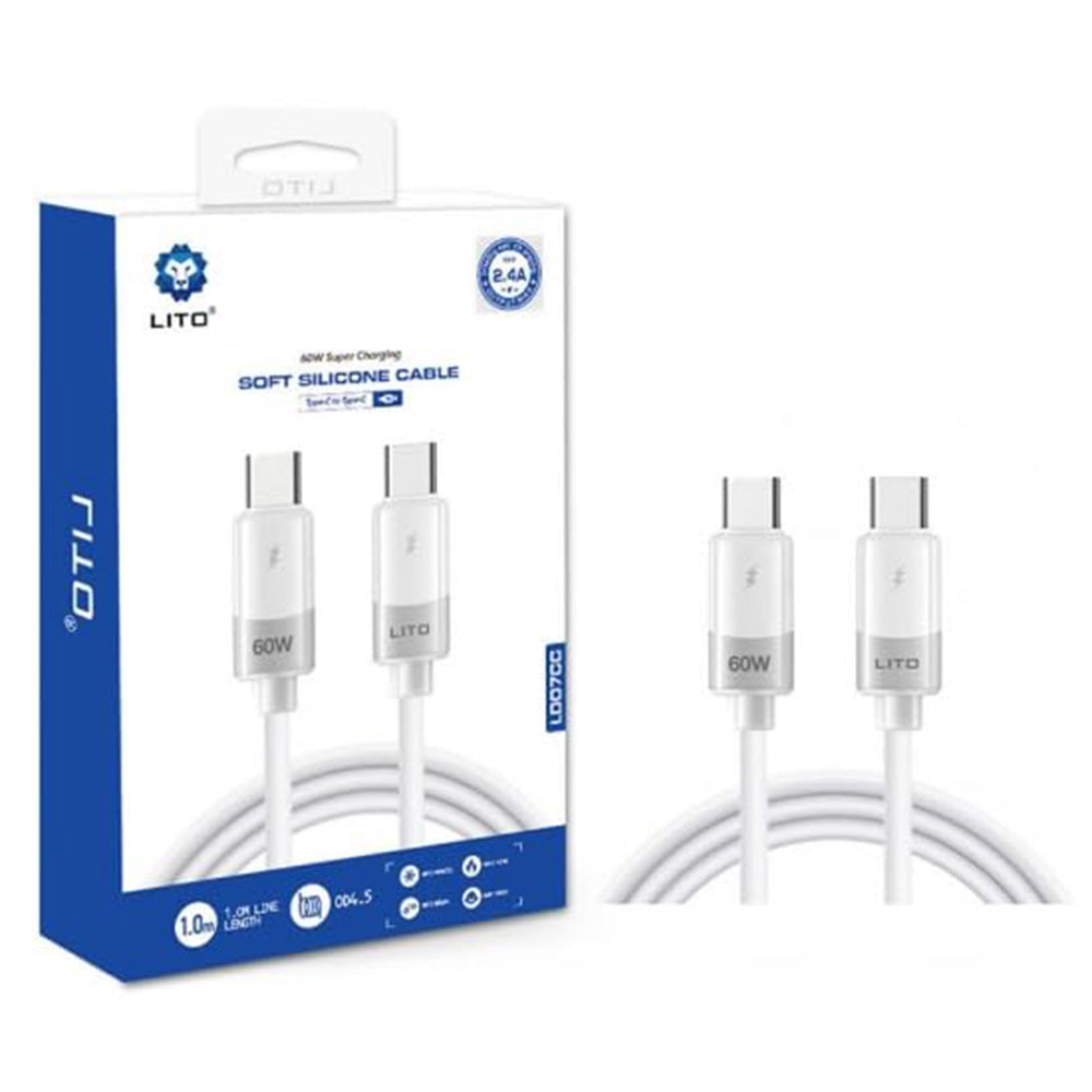 Daten- und Ladekabel USB-C - USB-C Lito LD07, 60W, 1m, Weiß