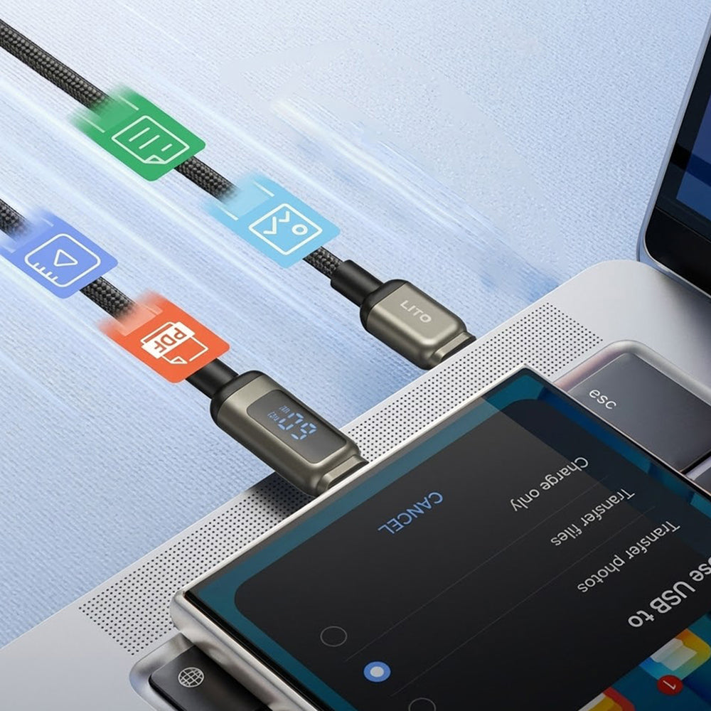 USB-C Data and Charging Cable - USB-C Lito LD15 Display, 60W, 1m, Black