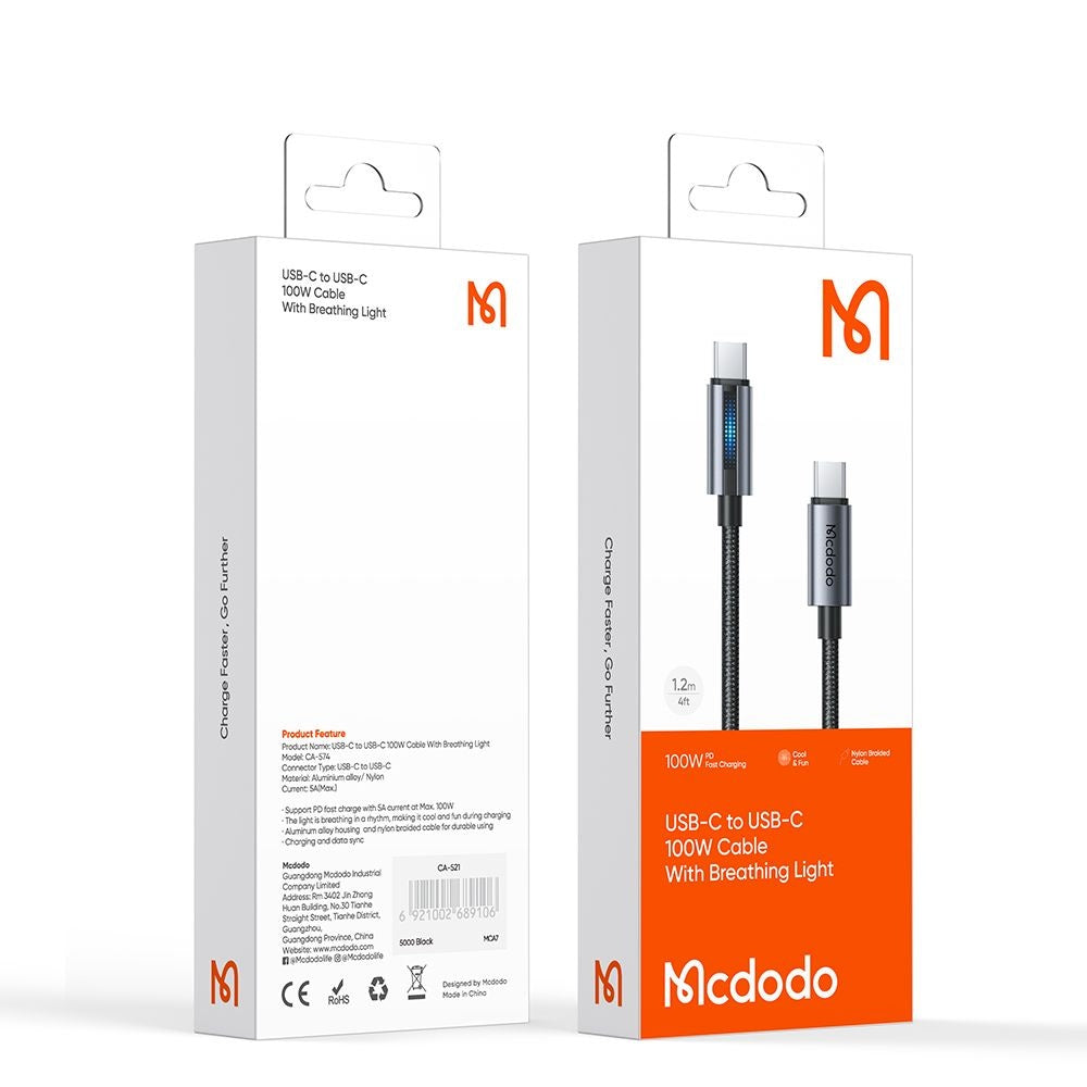 Daten- und Ladekabel USB-C - USB-C McDodo CA-5740, 100W, 1.2m, Schwarz