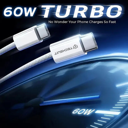 USB-C Data and Charging Cable - USB-C Techsuit PCB114D, 60W, 1m, Yellow