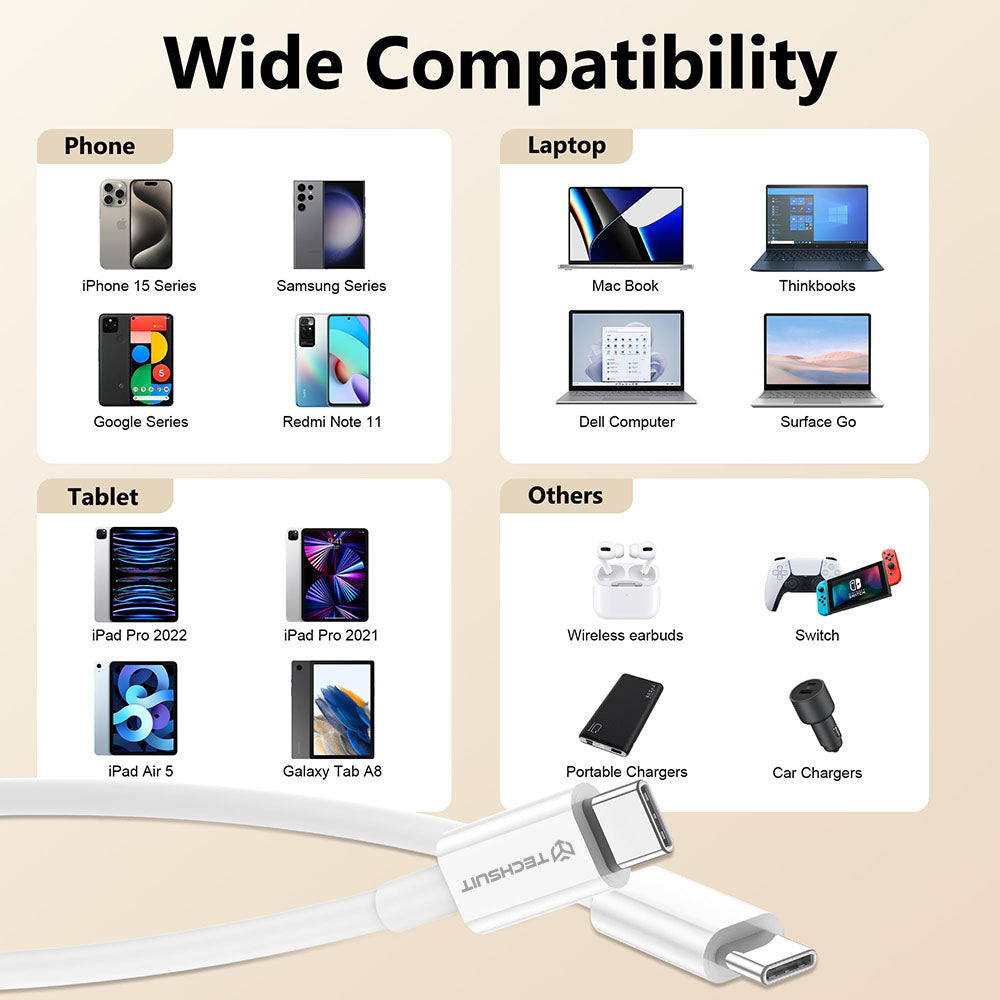 Daten- und Ladekabel USB-C - USB-C Techsuit PCB130, 60W, 1m, Weiß