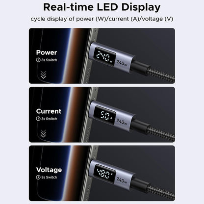 Daten- und Ladekabel USB-C - USB-C UGREEN 65866 Display, 240W, 1m, Grau