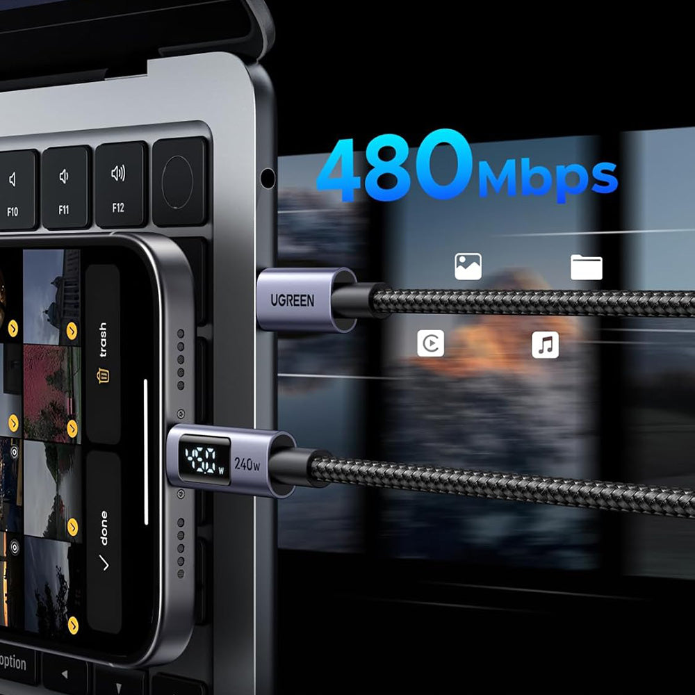 Daten- und Ladekabel USB-C - USB-C UGREEN 65866 Display, 240W, 1m, Grau