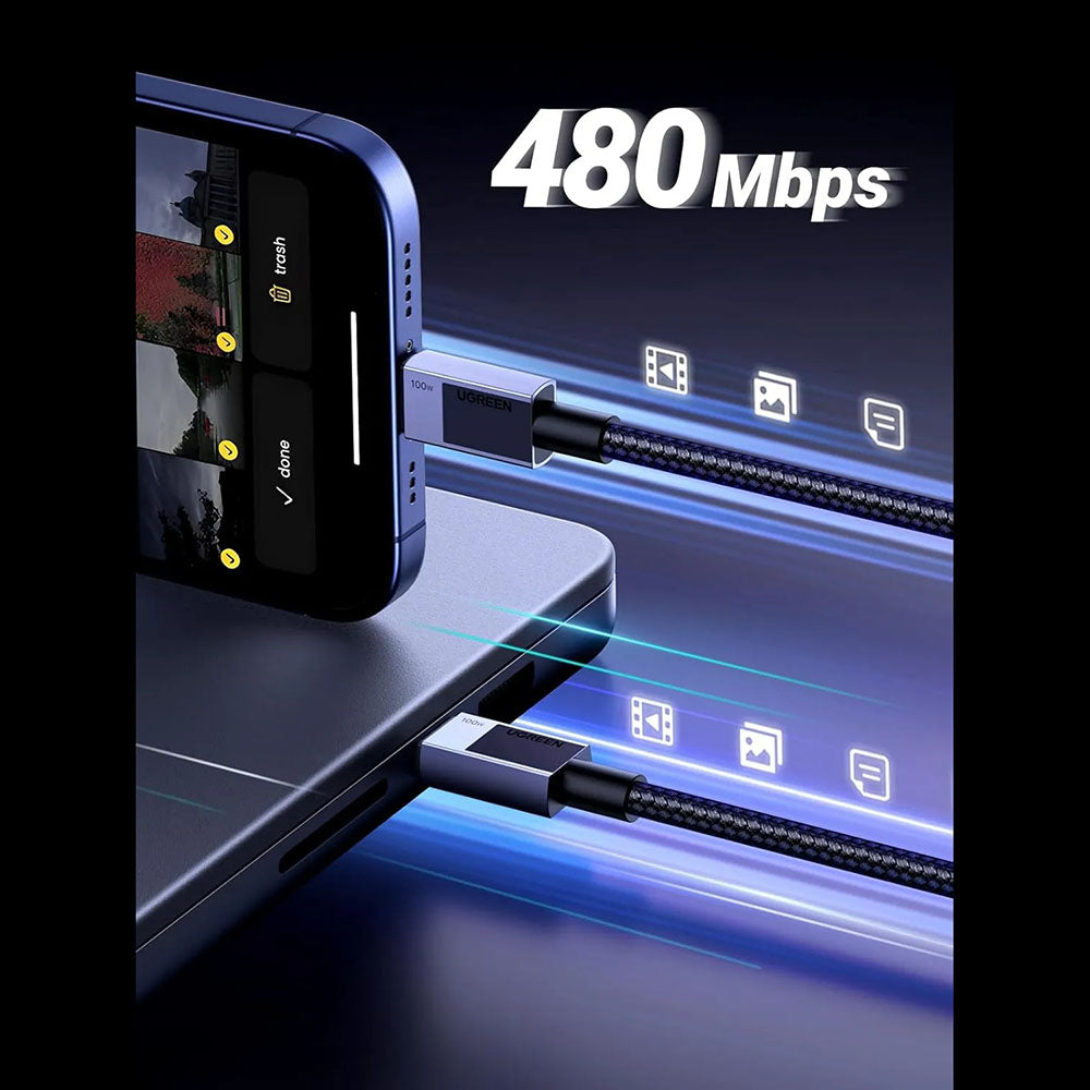 USB-C zu USB-C Daten- und Ladekabel UGREEN L512, 100W, 1m, Grau