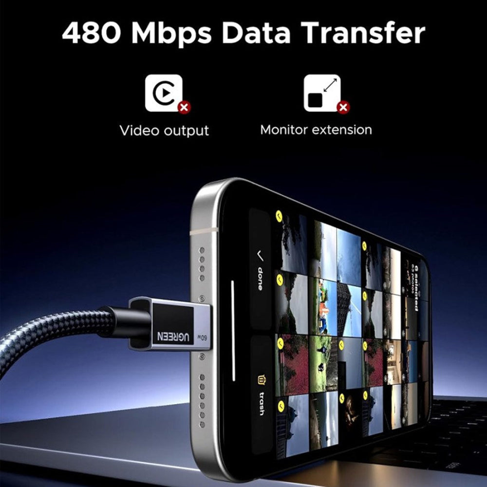 USB-C Daten- und Ladekabel - USB-C UGREEN L524, 60W, 1m, Grau