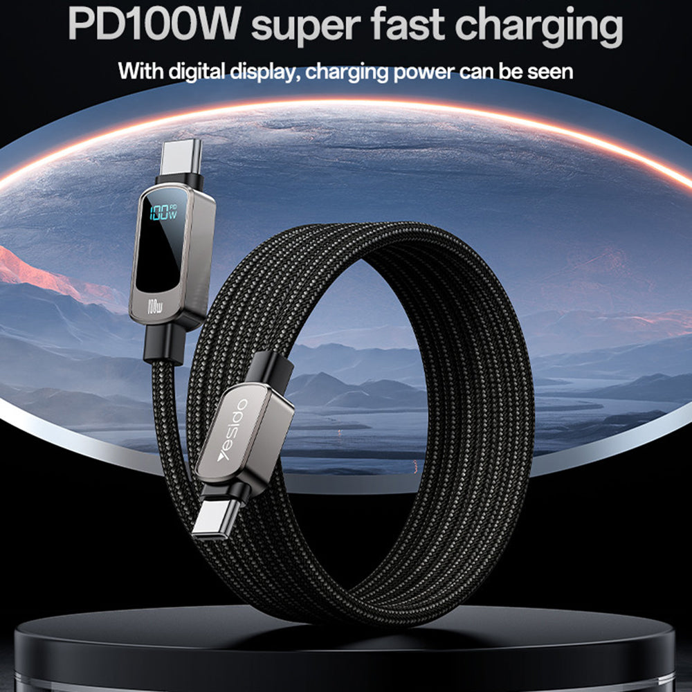 USB-C Daten- und Ladekabel - USB-C Yesido CA179 Display, 100W, 1.2m, Schwarz