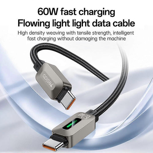 USB-C Daten- und Ladekabel - USB-C Yesido CA198, 60W, 1,2m, Schwarz