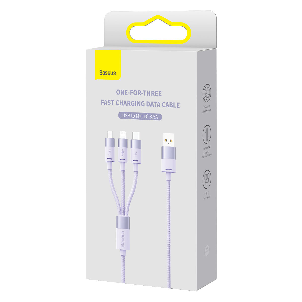 Ladekabel USB-A - Lightning / microUSB / USB-C Baseus StarSpeed 3in1, 20W, 1.2m, Lila CAXS000005