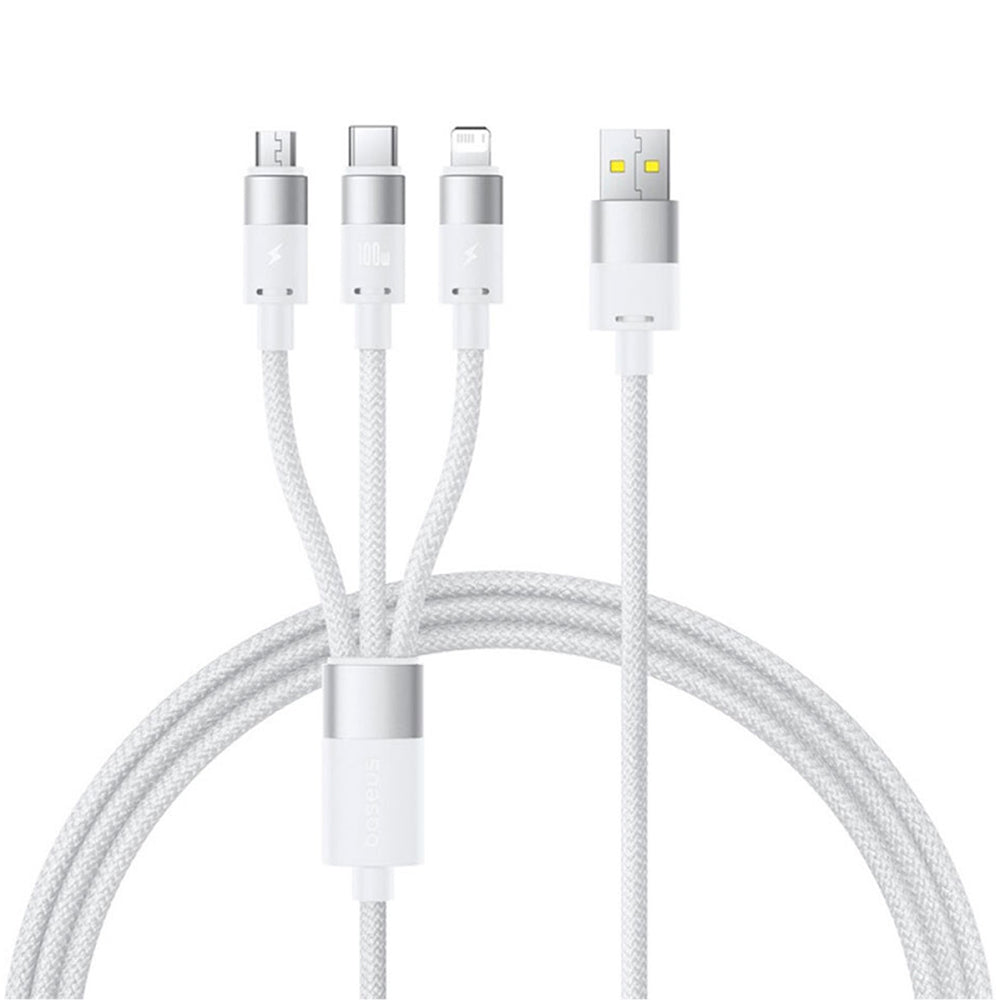 Ladekabel USB-A - Lightning / microUSB / USB-C Baseus StarSpeed, 100W, 1,5m, Weiß P10319900211-00