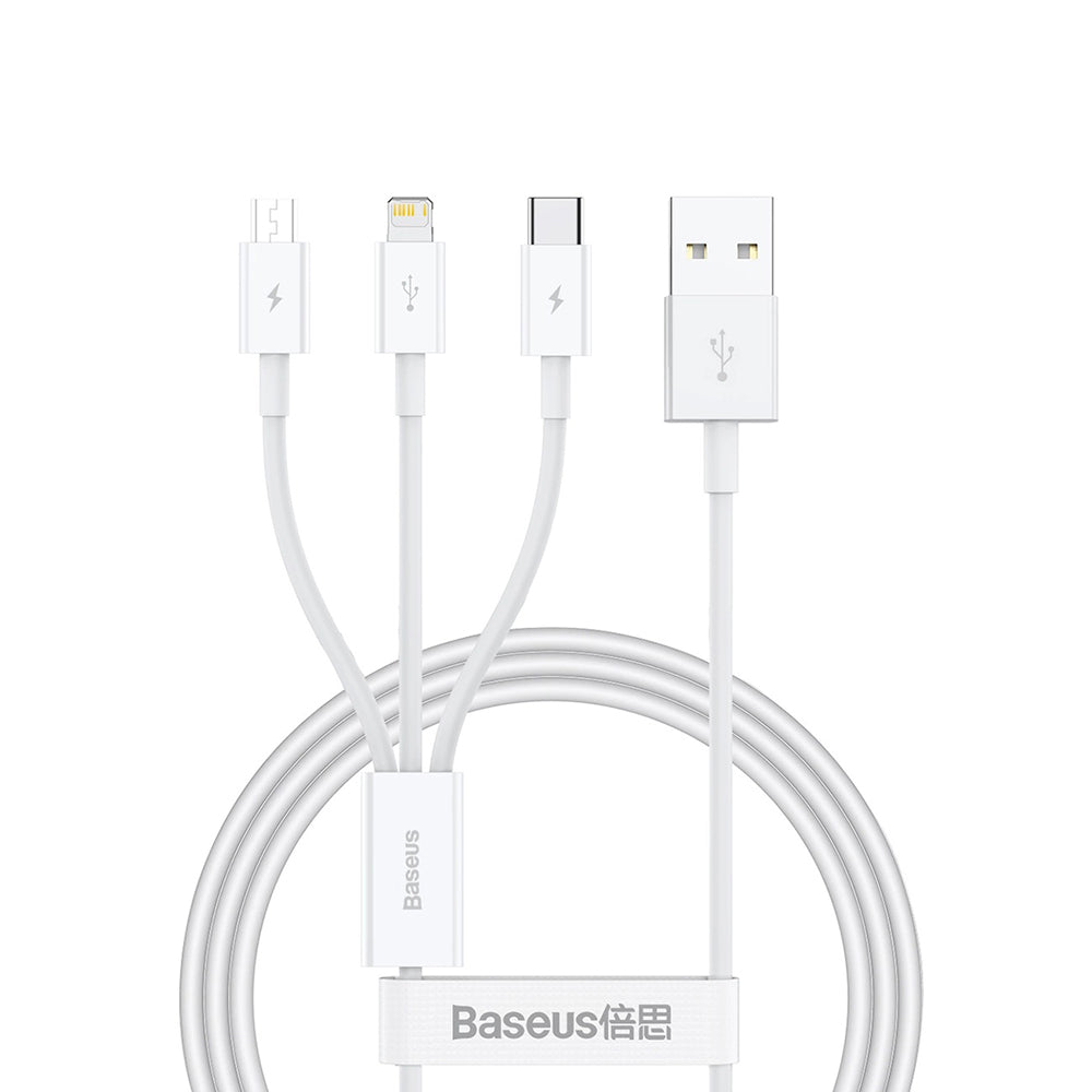 Ladekabel USB-A - Lightning / microUSB / USB-C Baseus Superior 3in1 Series, 20W, 1m, Weiß P10320105221-00
