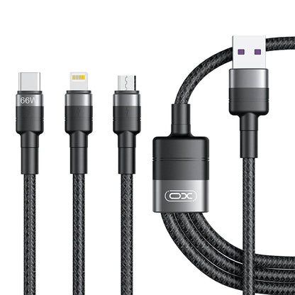 Ladekabel USB-A - Lightning / microUSB / USB-C XO Design NB-Q191 3in1, 66W, 1.2m, Schwarz