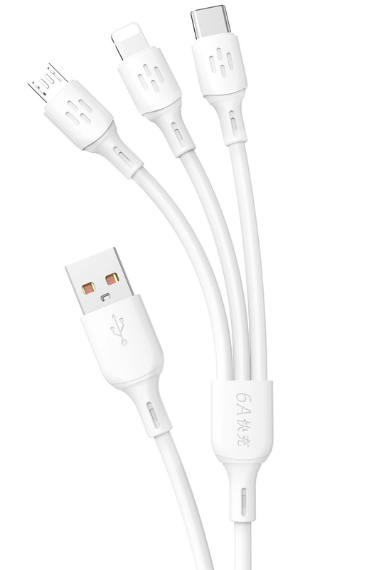 USB-A-Ladekabel - Lightning / microUSB / USB-C Dudao L8A 3in1, 66W, 1,2m, Weiß