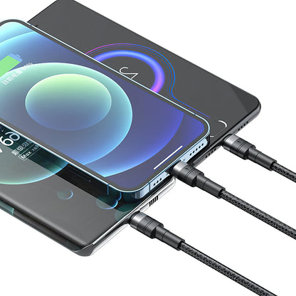 Ladekabel USB-A - Lightning / microUSB / USB-C XO Design NB-Q191 3in1, 66W, 1.2m, Schwarz