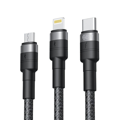 Ladekabel USB-A - Lightning / microUSB / USB-C XO Design NB-Q191 3in1, 66W, 1.2m, Schwarz