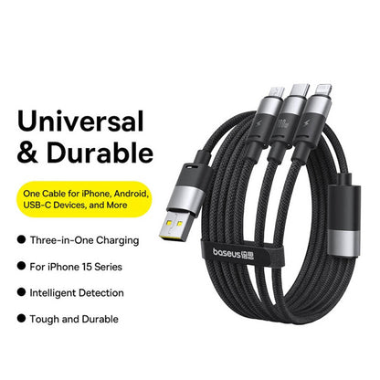 Ladekabel USB-A - Lightning / microUSB / USB-C Baseus StarSpeed, 100W, 1,5m, Weiß P10319900211-00
