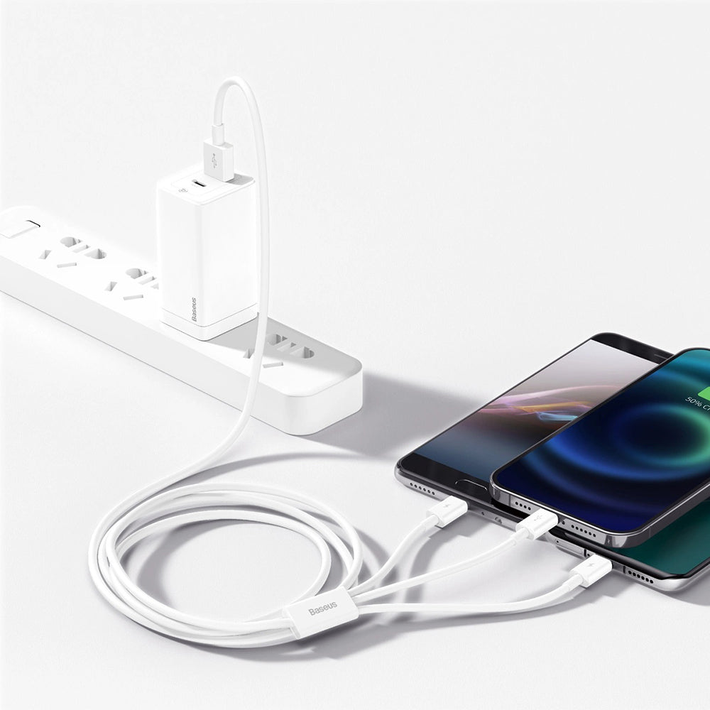 Ladekabel USB-A - Lightning / microUSB / USB-C Baseus Superior 3in1 Series, 20W, 1m, Weiß P10320105221-00