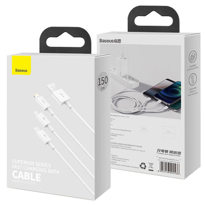 Ladekabel USB-A - Lightning / microUSB / USB-C Baseus Superior 3in1 Series, 20W, 1m, Weiß P10320105221-00
