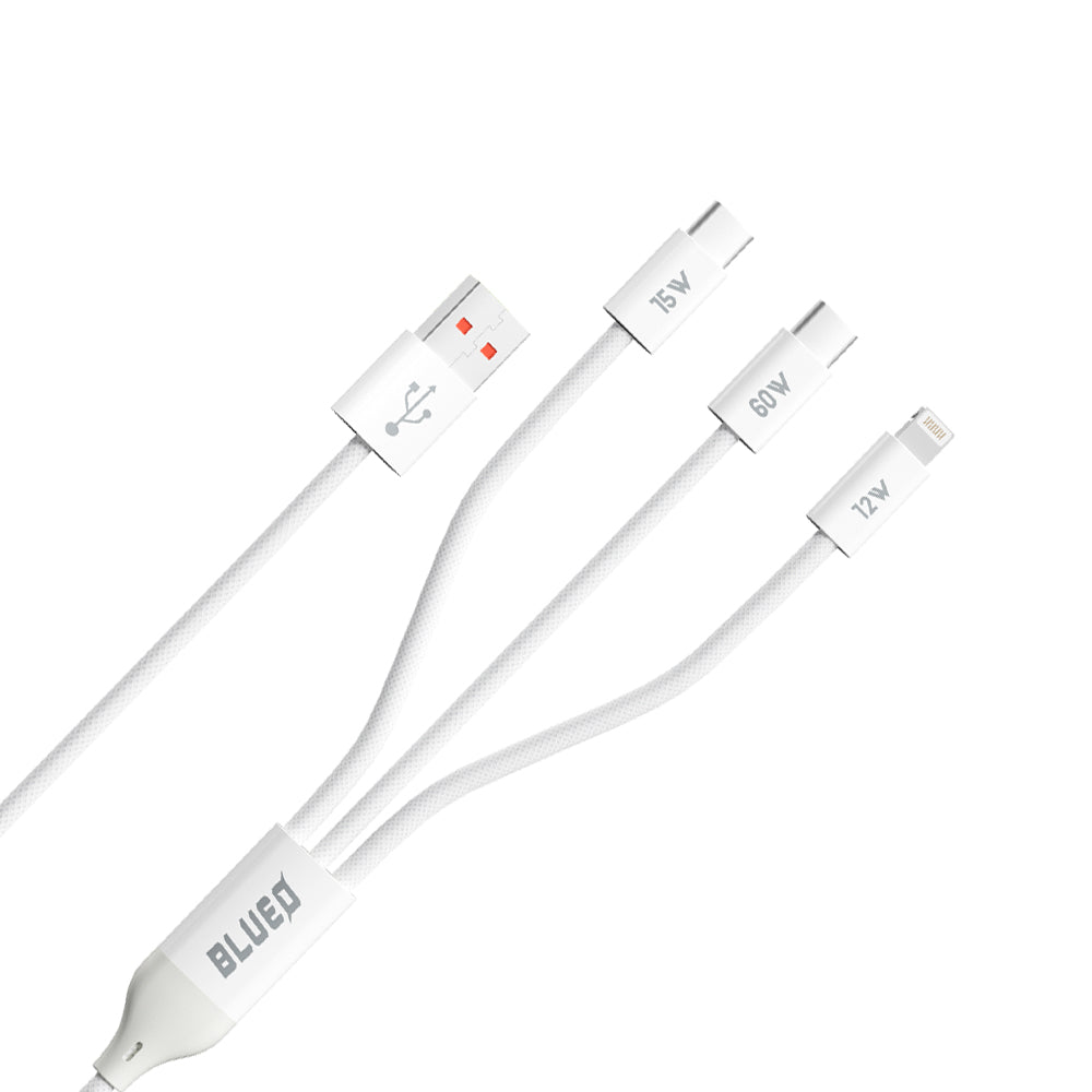 Ladekabel USB-A - Lightning / 2 x USB-C Blueo, 75W, 1,2m, Weiß