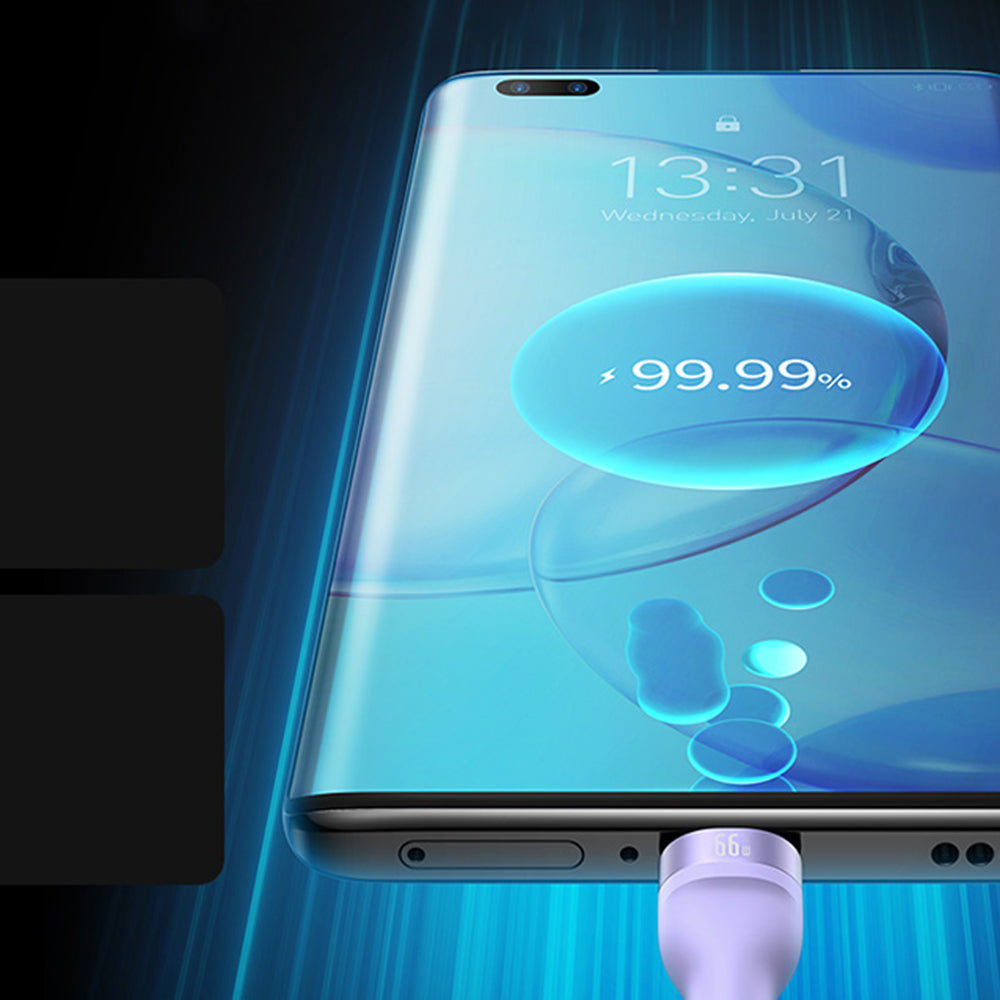 USB-A Charging Cable - Lightning / microUSB / USB-C Baseus Flash Series II 3in1, 66W, 1.2m, Purple CASS040005