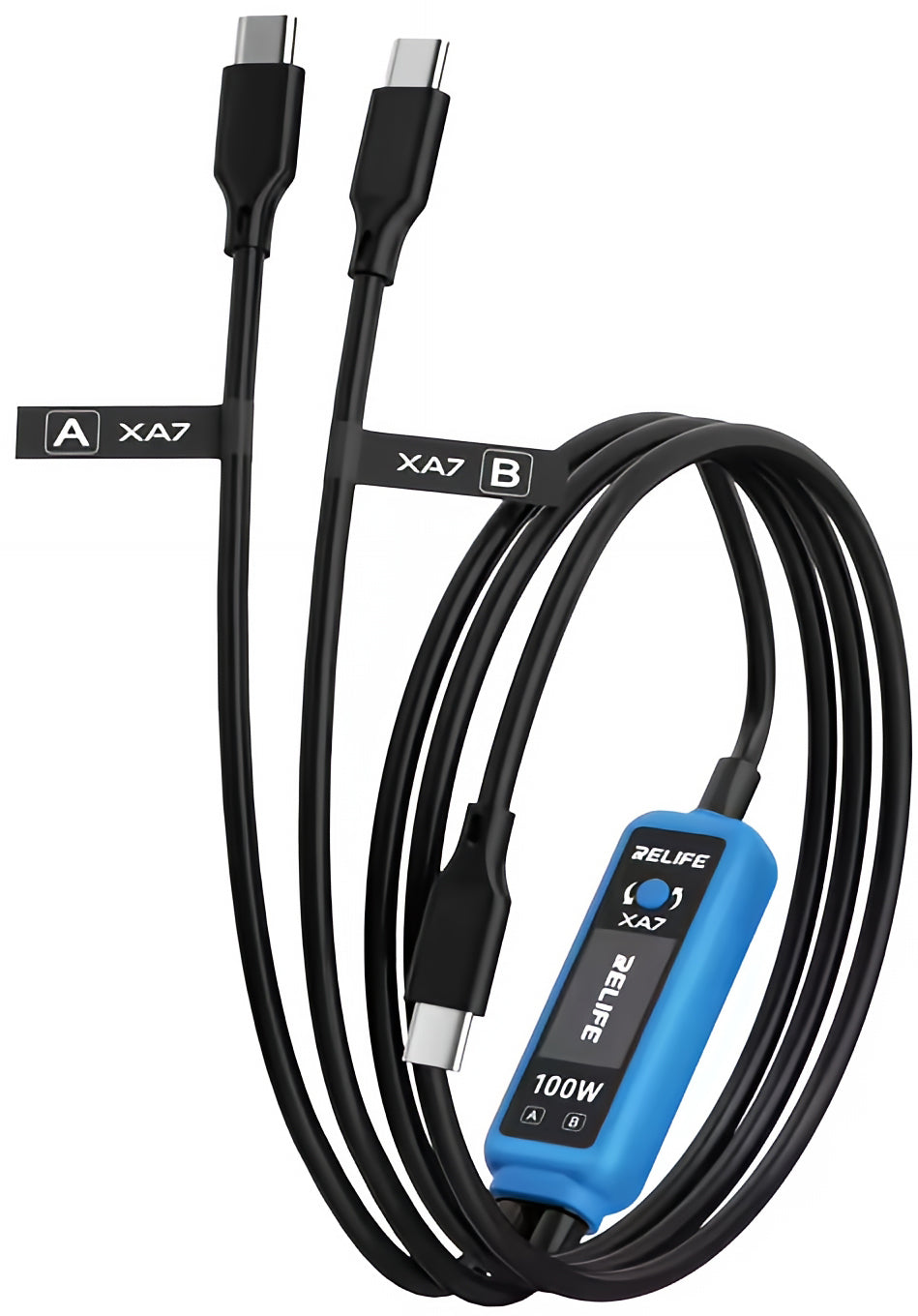 USB-C Ladekabel - 2 x USB-C Relife XA7 Display, 100W, 1,33m, Schwarz