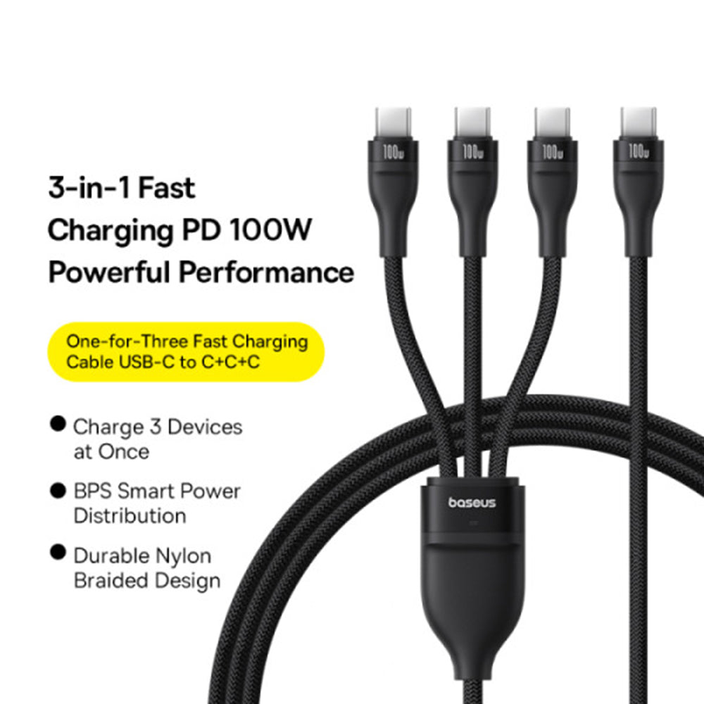 USB-C Ladekabel - 3 x USB-C Baseus Flash Series III 3in1, 100W, 1,5m, Schwarz P10377503111-00