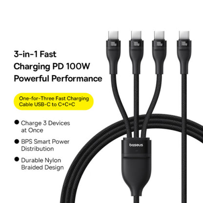 USB-C Ladekabel - 3 x USB-C Baseus Flash Series III 3in1, 100W, 1,5m, Schwarz P10377503111-00