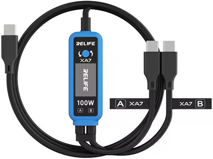 USB-C Ladekabel - 2 x USB-C Relife XA7 Display, 100W, 1,33m, Schwarz