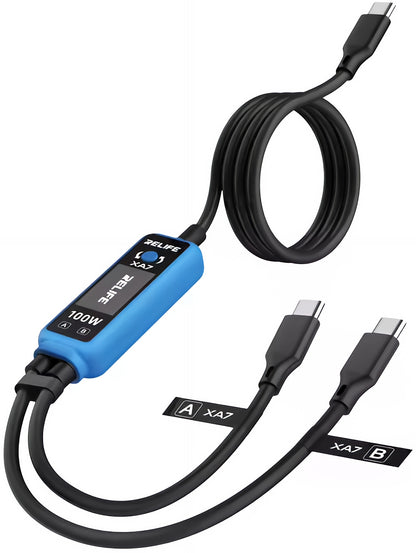 USB-C Ladekabel - 2 x USB-C Relife XA7 Display, 100W, 1,33m, Schwarz