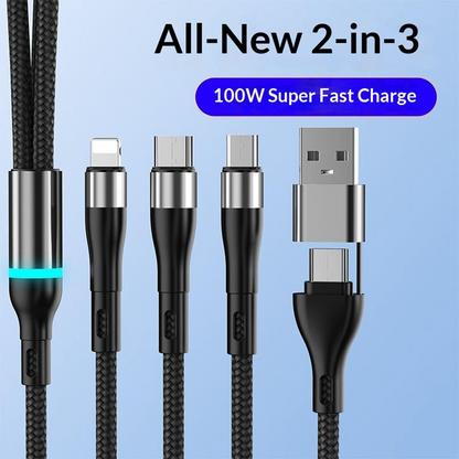 USB-C / USB-A Ladekabel - Lightning / microUSB / USB-C OEM B6, 100W, 1,2m, Schwarz