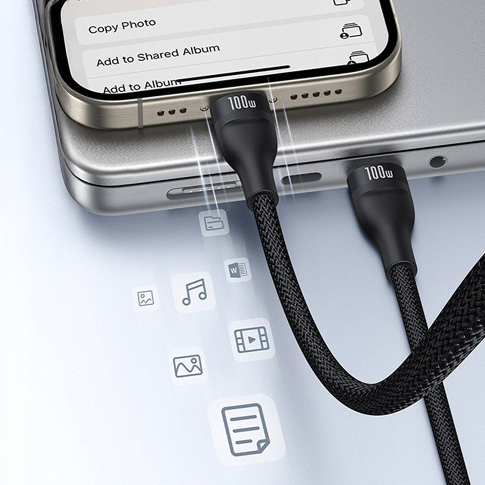 USB-C-Ladekabel - Lightning / 2 x USB-C Baseus Flash Series III 3in1, 100W, 1,5m, Schwarz, Neuware mit geöffneter Verpackung P10377502111-00