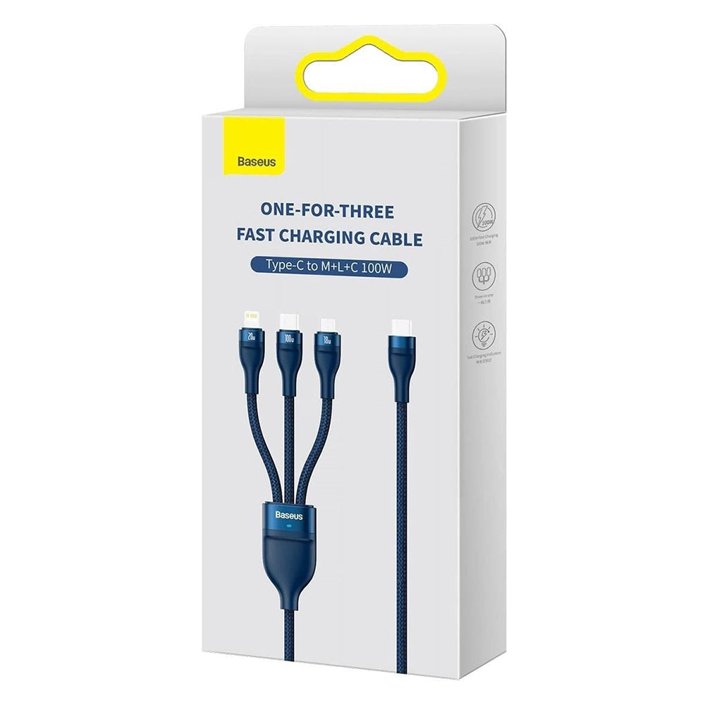 USB-C - Lightning / microUSB / USB-C Ladekabel Baseus Flash Series II 3in1, 100W, 1.5m, Blau P10382702121-01