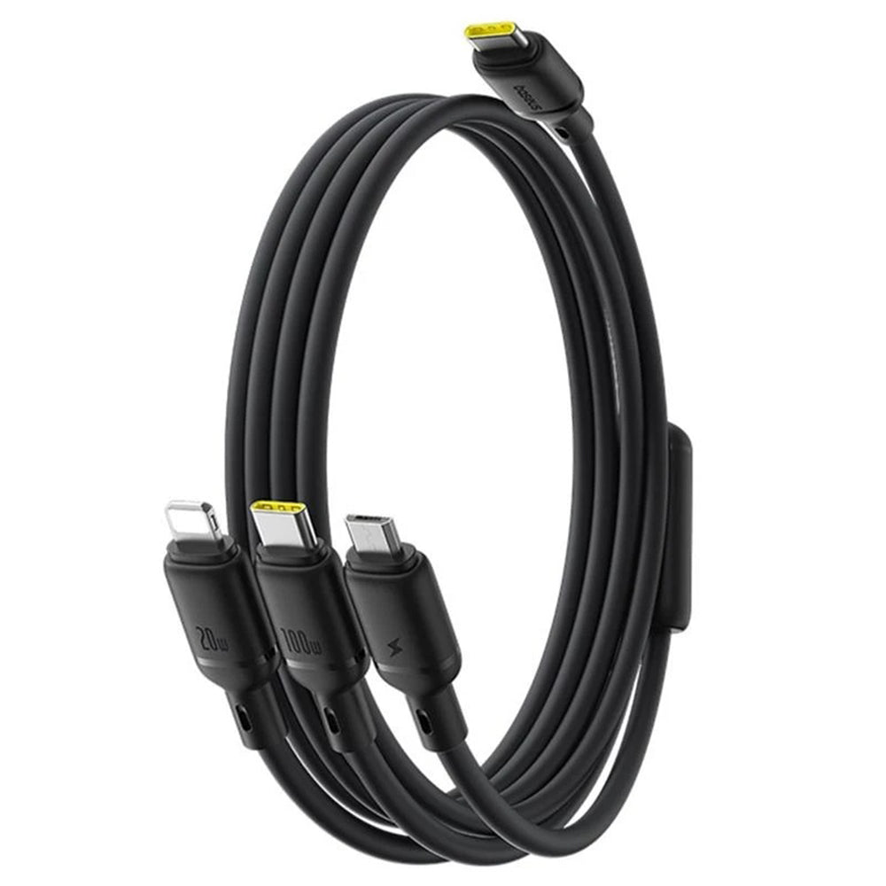 USB-C Ladekabel - Lightning / microUSB / USB-C Baseus Silky 3in1, 100W, 1,5m, Schwarz P10376303121-01