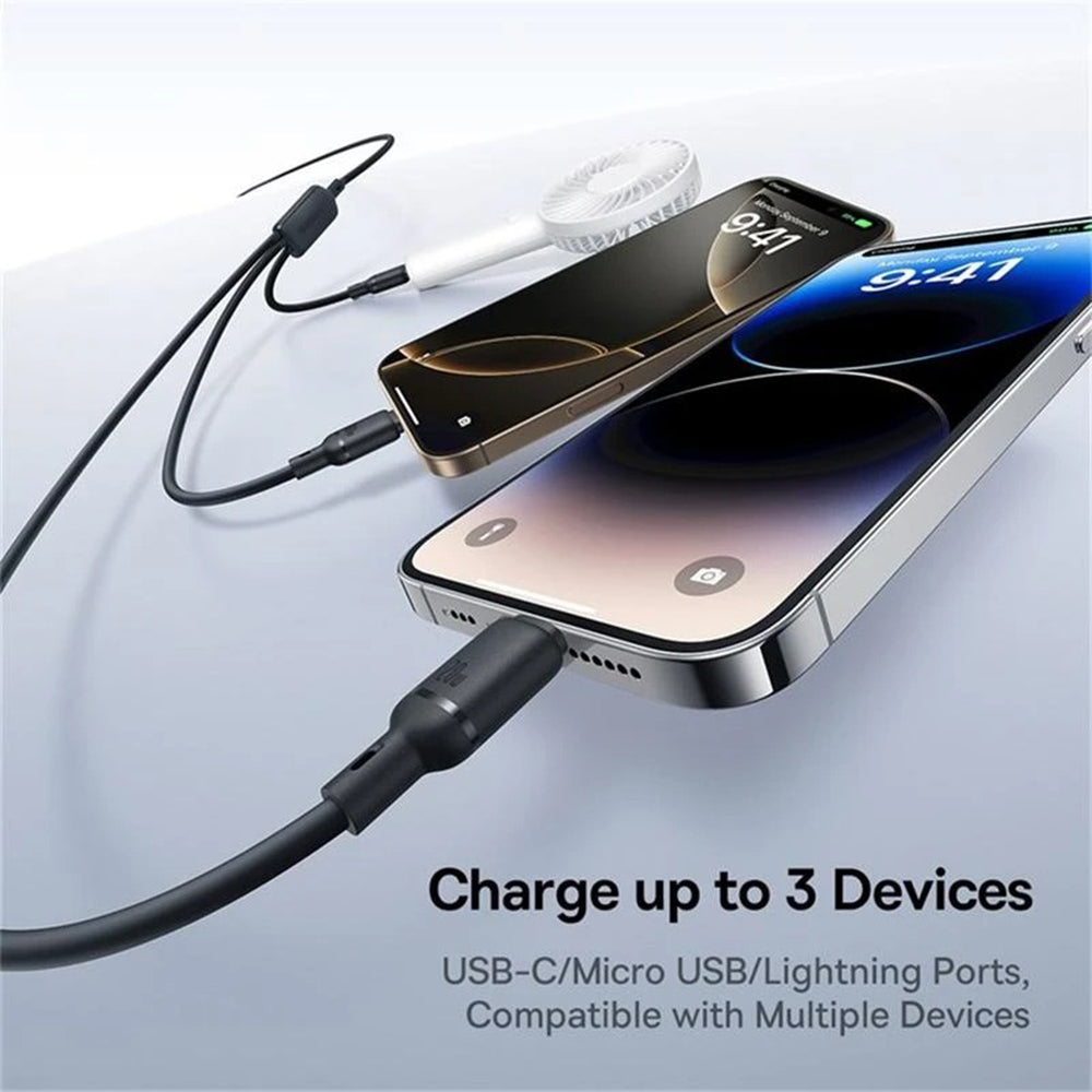 USB-C Ladekabel - Lightning / microUSB / USB-C Baseus Silky 3in1, 100W, 1,5m, Schwarz P10376303121-01